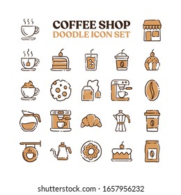 Coffee shop doodle vector icons. Cafe hand drawn pictograms.