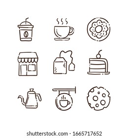 Coffee shop doodle vector icons. Cafe hand drawn pictograms.