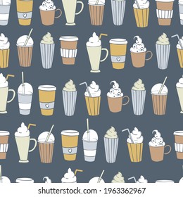 Coffee shop drinks. Coffee and  cocktails.  Vector  seamless pattern. 