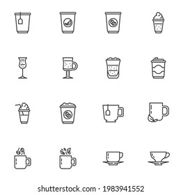 Coffee shop drinks line icons set, outline vector symbol collection, linear style pictogram pack. Signs, logo illustration. Set includes icons as take away coffee cup, tea cup, latte, cappuccino