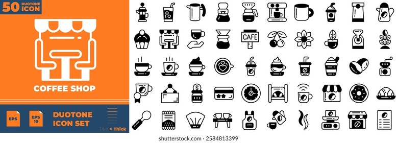 Coffee Shop Duotone Editable Icons set. Vector illustration in modern thin duotone style of coffee shop icons: cafe, cup, bean, etc