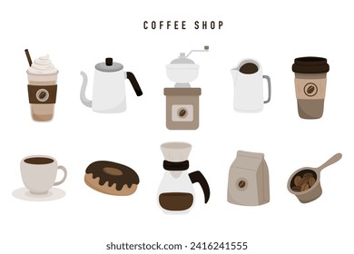 coffee shop element bundle set vector flat illustration