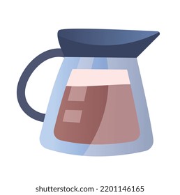 Coffee shop element. Sticker with glass teapot full of delicious hot americano or arabica coffee. Design element for cafe or cafeteria. Cartoon flat vector illustration isolated on white background