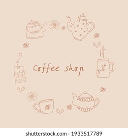 coffee shop elements with cups and teapot vintage. vector illustration
