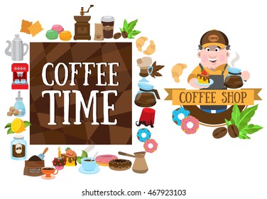 Coffee shop. Elements for design products with a coffee theme.