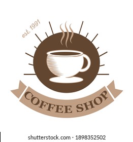 Coffee shop emblem, vector illustration on white background.