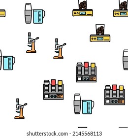 Coffee Shop Equipment Vector Seamless Pattern Thin Line Illustration