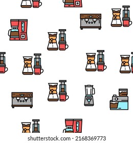 Coffee Shop Equipment Vector Seamless Pattern Thin Line Illustration