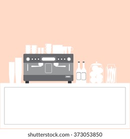 Coffee shop - espresso machine, kitchenware. Vector illustration