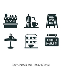 Coffee Shop Essentials Icons for a Cozy Cafe