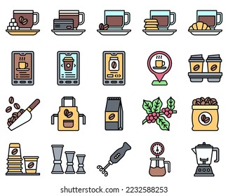 Coffee shop filled icon set 3, vector illustration