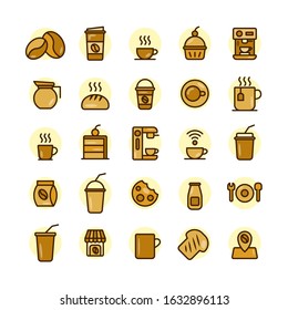 Coffee Shop filled outline icon set. Vector and Illustration.