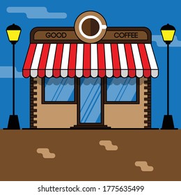 Coffee shop flat design in the beautiful night