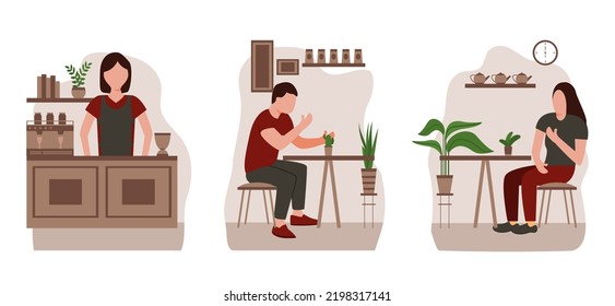 Coffee shop flat design bundle illustration