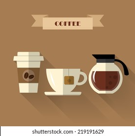 Coffee Shop flat design with long shadow