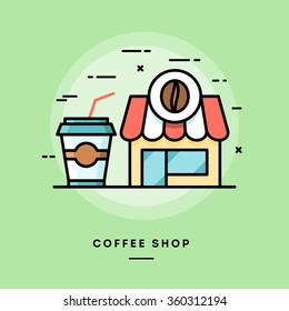 Coffee shop, flat design thin line banner, usage for e-mail newsletters, web banners, headers, blog posts, print and more