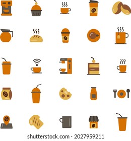 Coffee Shop flat icon collection colour set 