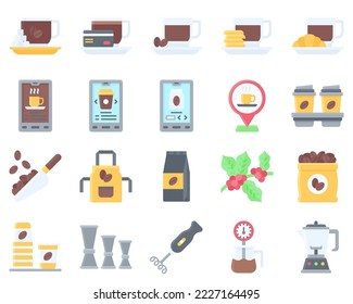 Coffee shop flat icon set 3, vector illustration