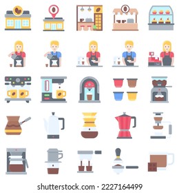 Coffee shop flat icon set 1, vector illustration