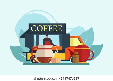 Coffee Shop Flat Illustration Design