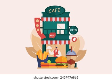 Diseño de ilustración plana de cafetería