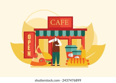 Coffee Shop Flat Illustration Design