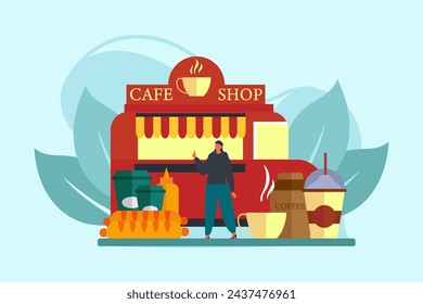 Diseño de ilustración plana de cafetería