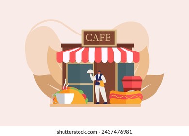 Diseño de ilustración plana de cafetería