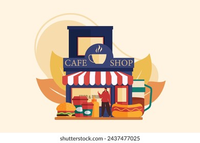 Diseño de ilustración plana de cafetería