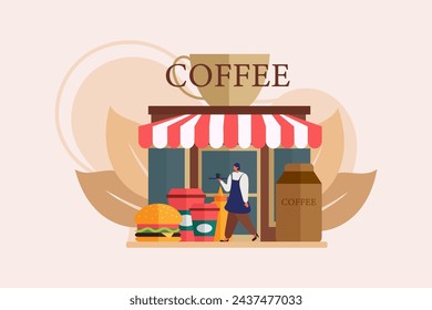 Diseño de ilustración plana de cafetería
