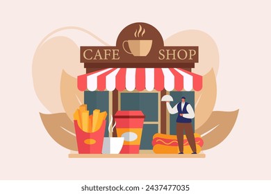 Diseño de ilustración plana de cafetería