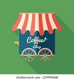 Coffee shop flat square icon with long shadows.