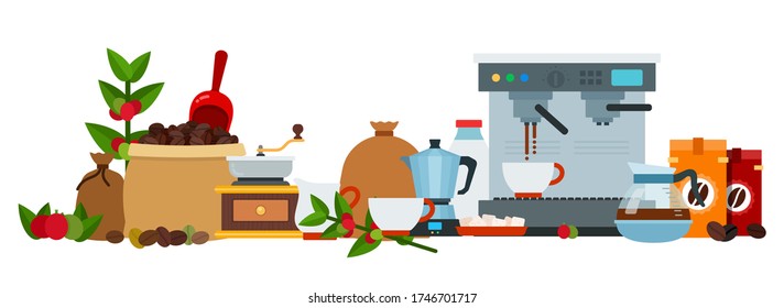 Coffee shop flat style vector illustration on white background.