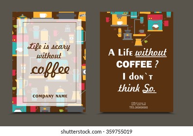 Coffee shop flyer. Coffee machines pattern. 