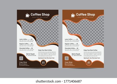 Coffee shop flyer template, A4 format brochures, posters, leaflet. Vector illustration.