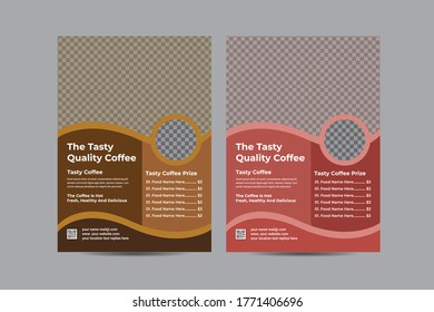 Coffee shop flyer template, A4 format brochures, posters, leaflet. Vector illustration.
