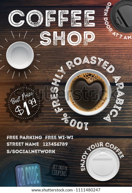Coffee Shop Flyer Template On Vintage Stock Vector Royalty Free 1111480247