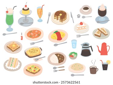 Coffee shop food hand drawn illustration set