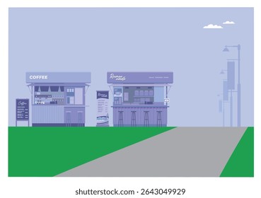 Coffee Shop and Food Stall on a City Public Park Street