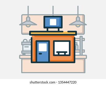 Coffee shop front. Coffee shop elements. Filled outline icon set.