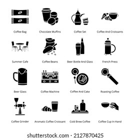 Coffee Shop Glyph Icons - Solid, Vectors