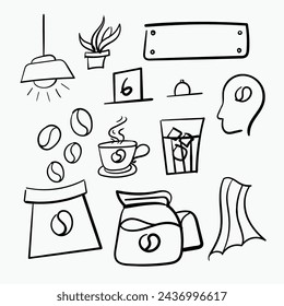 Coffee shop graphic assets for patterns and background or template needs