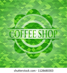 Coffee Shop green emblem with mosaic background