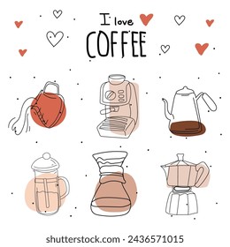 Coffee shop hand drawn doodle set. Vector illustration.