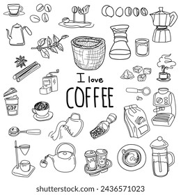 Coffee shop hand drawn doodle set. Vector illustration.