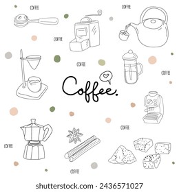Coffee shop hand drawn doodle set. Vector illustration.