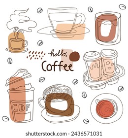 Coffee shop hand drawn doodle set. Vector illustration.
