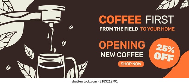 coffee shop horizontal banner vector illustration flat design