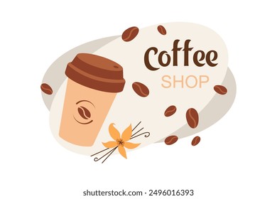 Cafetería Anuncio Horizontal, Ilustración vectorial