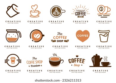 Coffee shop, coffee house badge logo collection. Set of coffee shop, coffee house emblem logo